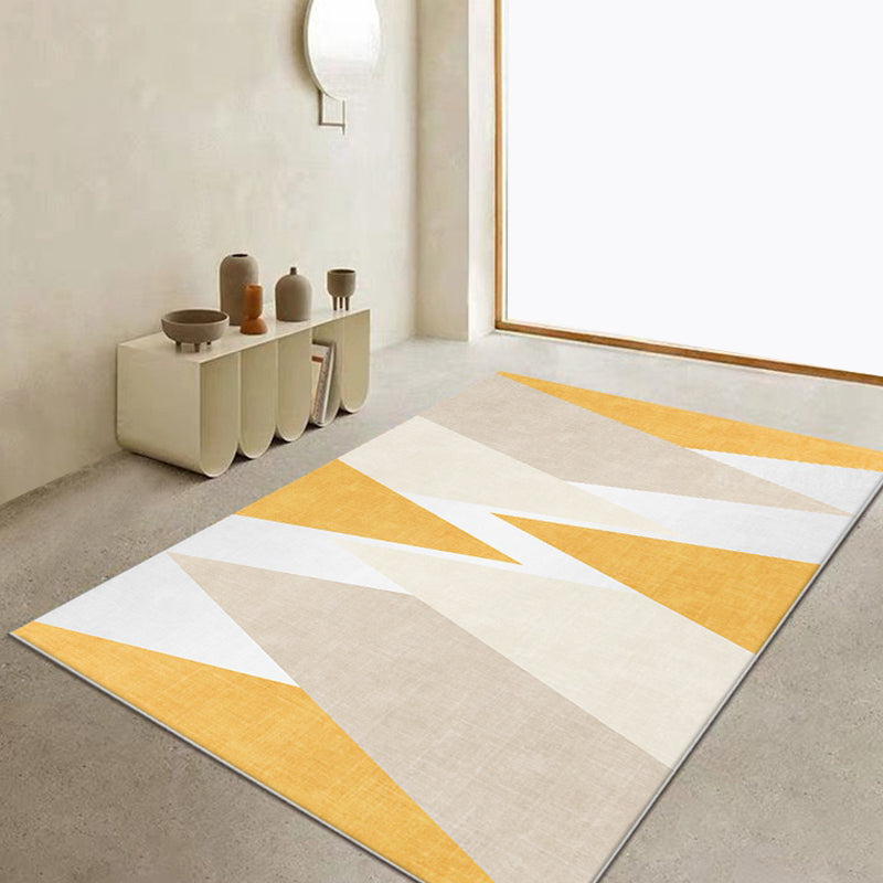 Sikunuo | Yellow geometric patterned carpet polyester modern carpet washable non-slip pet-friendly carpet for the living room