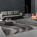Sikunuo | Creative Black Modernist Carpet Polyester Swirl Striped Pattern Rug Washable Pet-Friendly Non-Slip Area Rug for Living Room