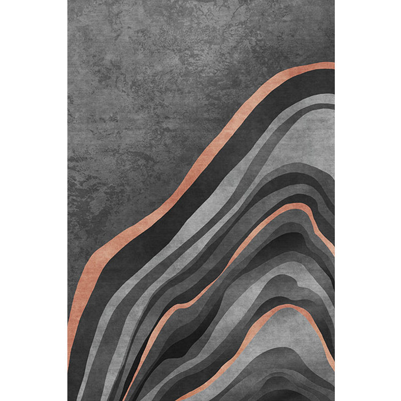 Sikunuo | Creative Black Modernist Carpet Polyester Swirl Striped Pattern Rug Washable Pet-Friendly Non-Slip Area Rug for Living Room