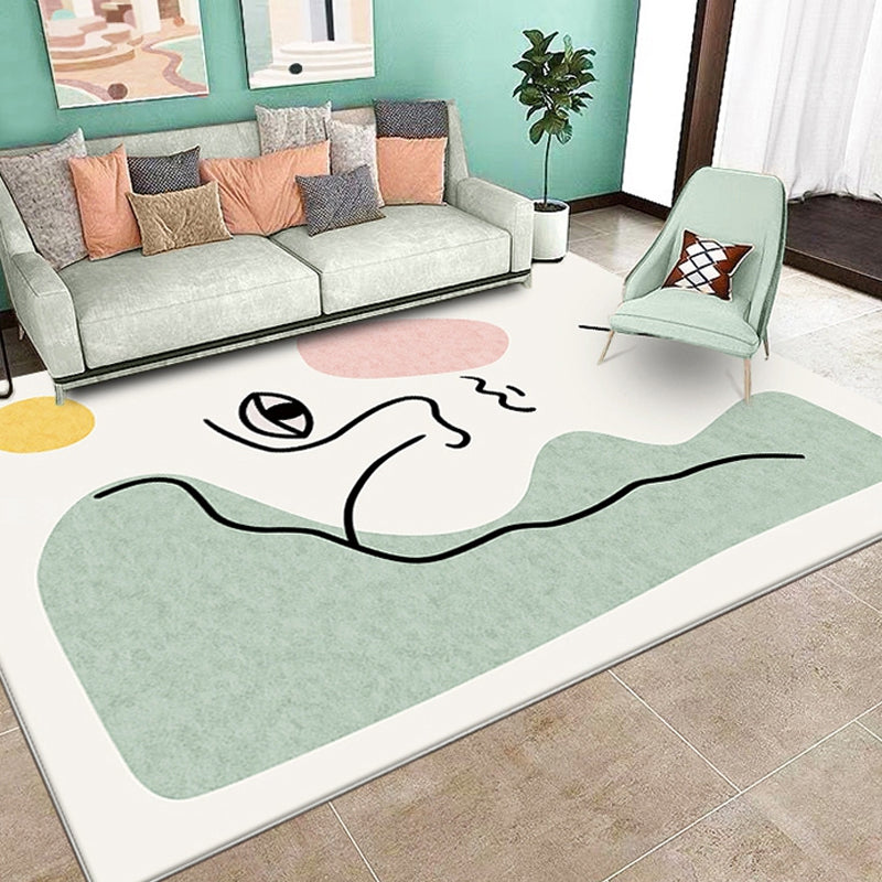 Sikunuo | Stylish Green Modernist Area Rug Polyester Abstract Rug Washable Pet-Friendly Non-Slip Carpet for Living Room