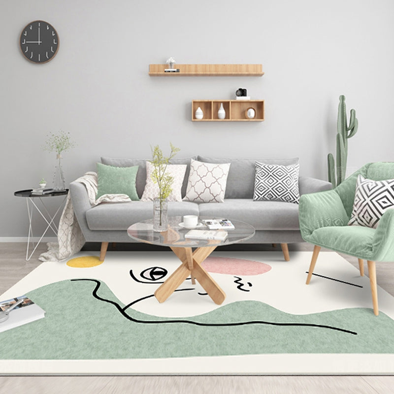 Sikunuo | Stylish Green Modernist Area Rug Polyester Abstract Rug Washable Pet-Friendly Non-Slip Carpet for Living Room