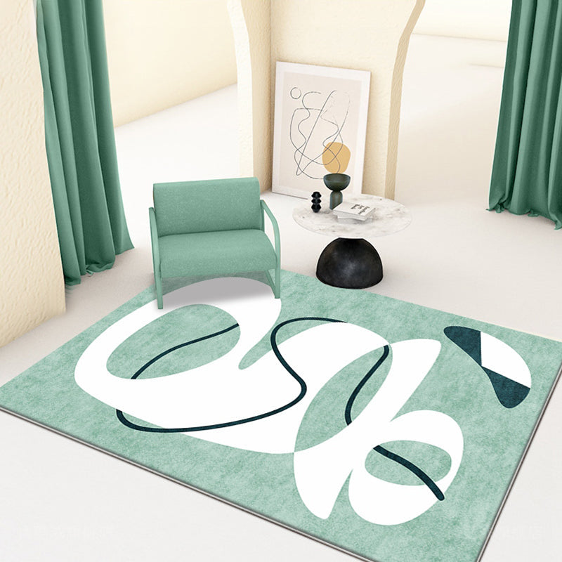Sikunuo | Novelty Abstract Rug Green Polyester Rug Non-Slip Back Washable Pet-Friendly Rug for Home