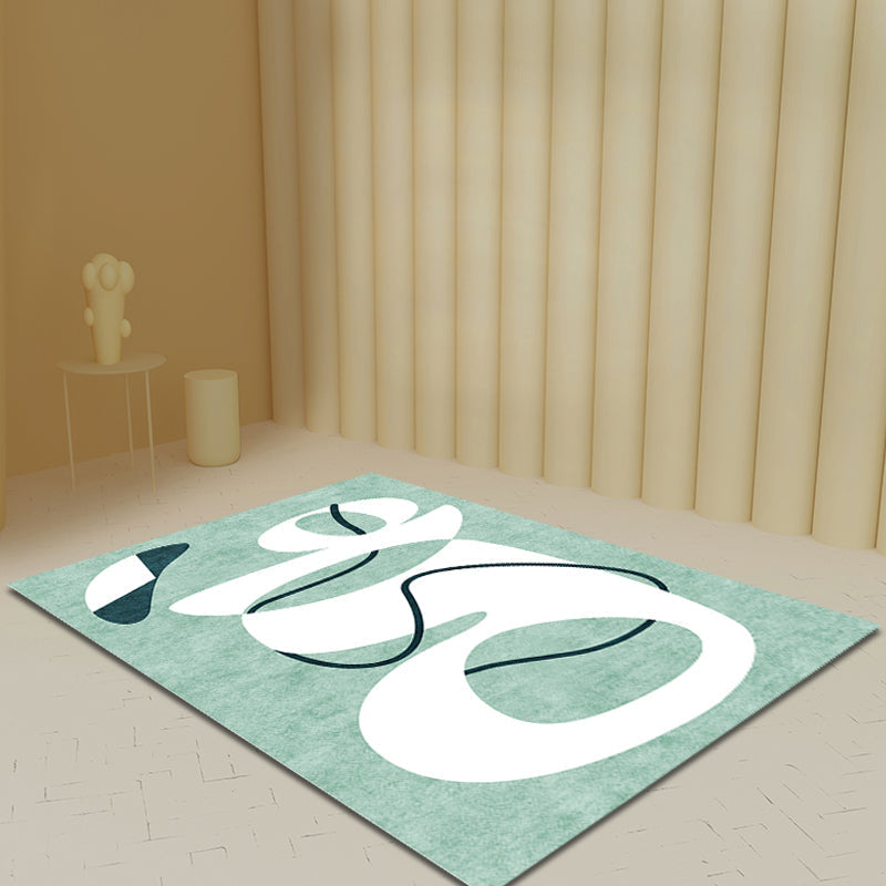 Sikunuo | Novelty Abstract Rug Green Polyester Rug Non-Slip Back Washable Pet-Friendly Rug for Home