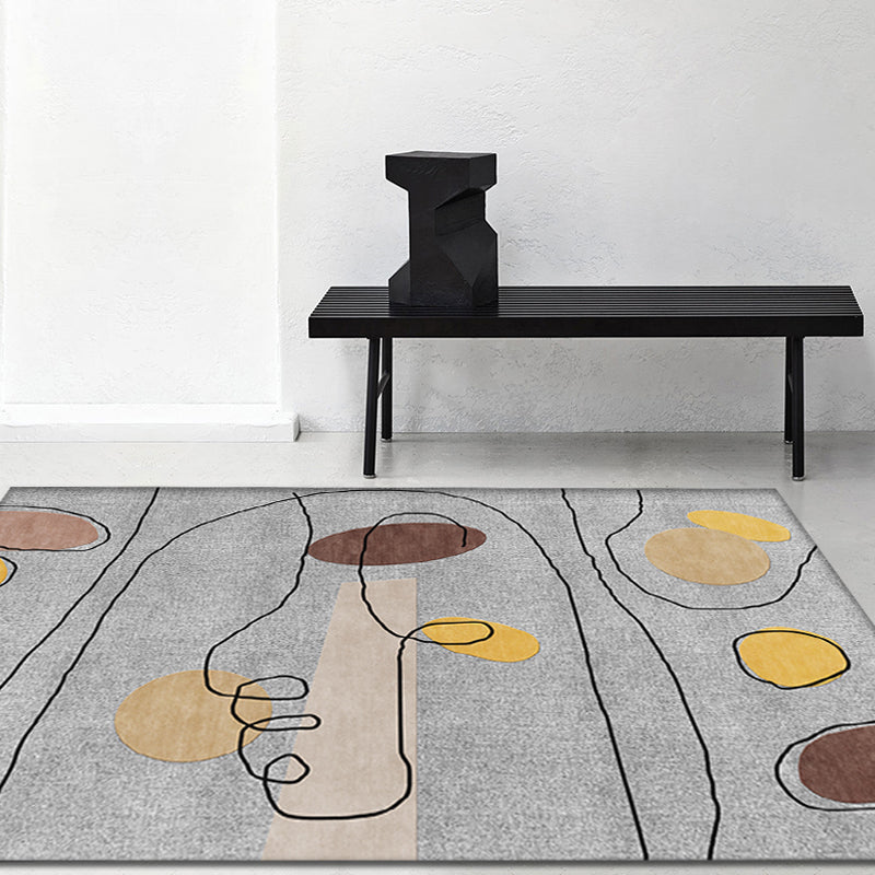 Sikunuo | Green and Beige Abstract Carpet Polyester Modern Carpet Washable Non-Slip Pet-Friendly Area Rug for Living Room