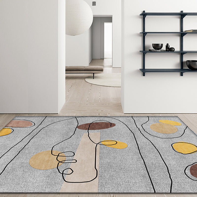 Sikunuo | Green and Beige Abstract Carpet Polyester Modern Carpet Washable Non-Slip Pet-Friendly Area Rug for Living Room