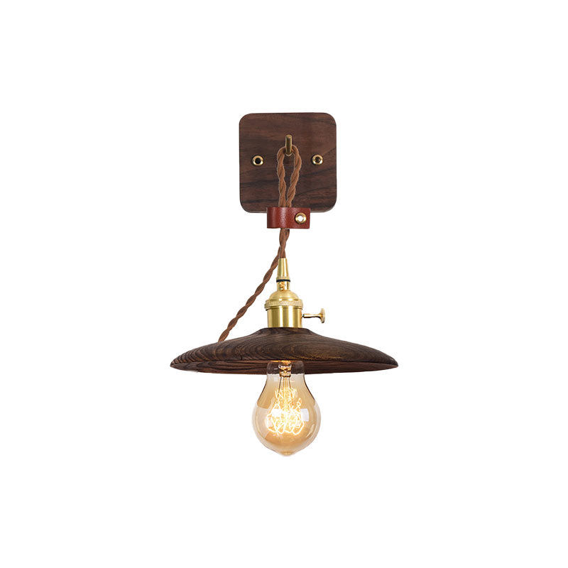 Sikunuo | Wooden Tray Plug Wall Lighting Ideas Rustic 1 Light Bulb 8"/10" Wide Nightstand Wall Lamp in Brown with Extra Long Cable