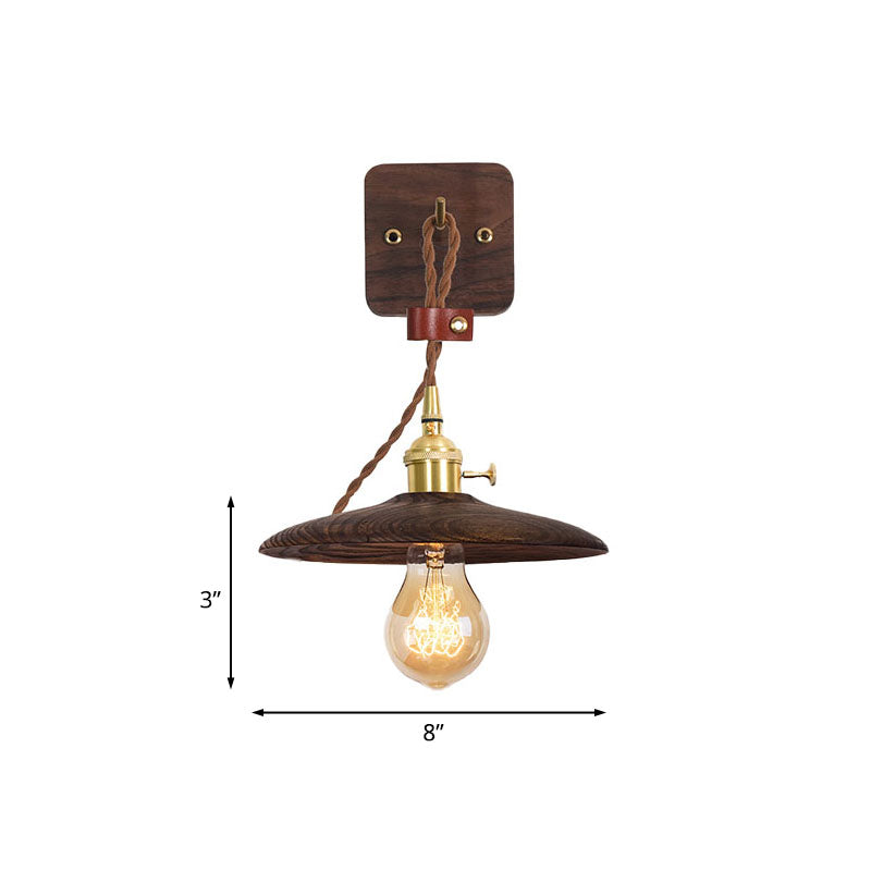 Sikunuo | Wooden Tray Plug Wall Lighting Ideas Rustic 1 Light Bulb 8"/10" Wide Nightstand Wall Lamp in Brown with Extra Long Cable