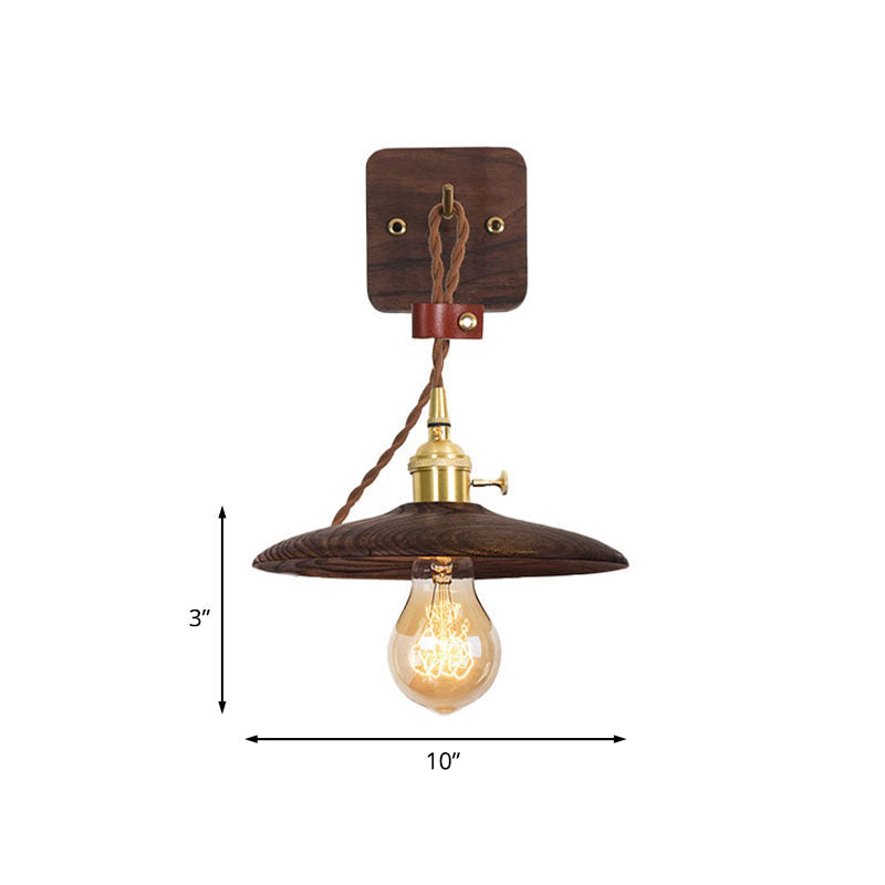 Sikunuo | Wooden Tray Plug Wall Lighting Ideas Rustic 1 Light Bulb 8"/10" Wide Nightstand Wall Lamp in Brown with Extra Long Cable