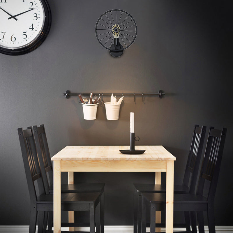 Sikunuo | 1 Bulb Metal Wall Lighting Vintage Black Version Wheel Restaurant Wall Lamp