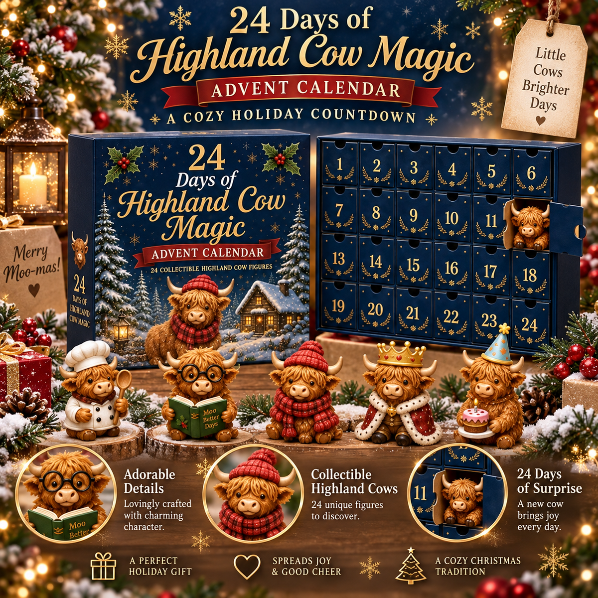 🐮🎄 Highland Cow Advent Calendar 2026 – 24-Day Collectible Figurine Countdown