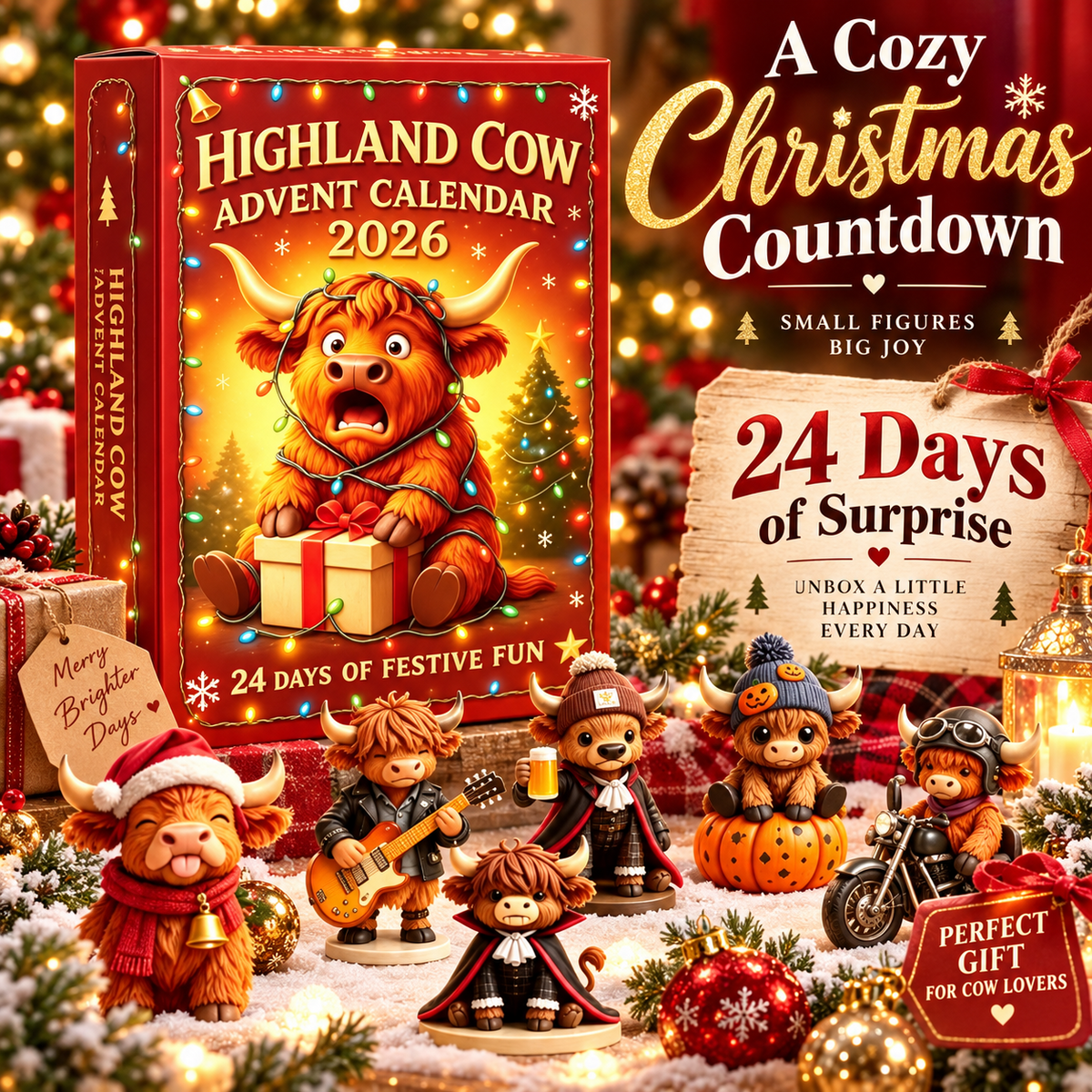 🐮🎄 Highland Cow Advent Calendar 2026 – 24-Day Collectible Figurine Countdown