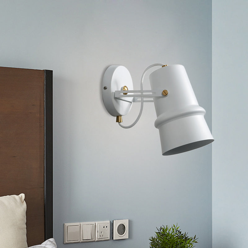 Sikunuo | Black/White Cone Wall Lamp Vintage Iron 1-Head Living Room Adjustable Wall Light Lighting Fixture