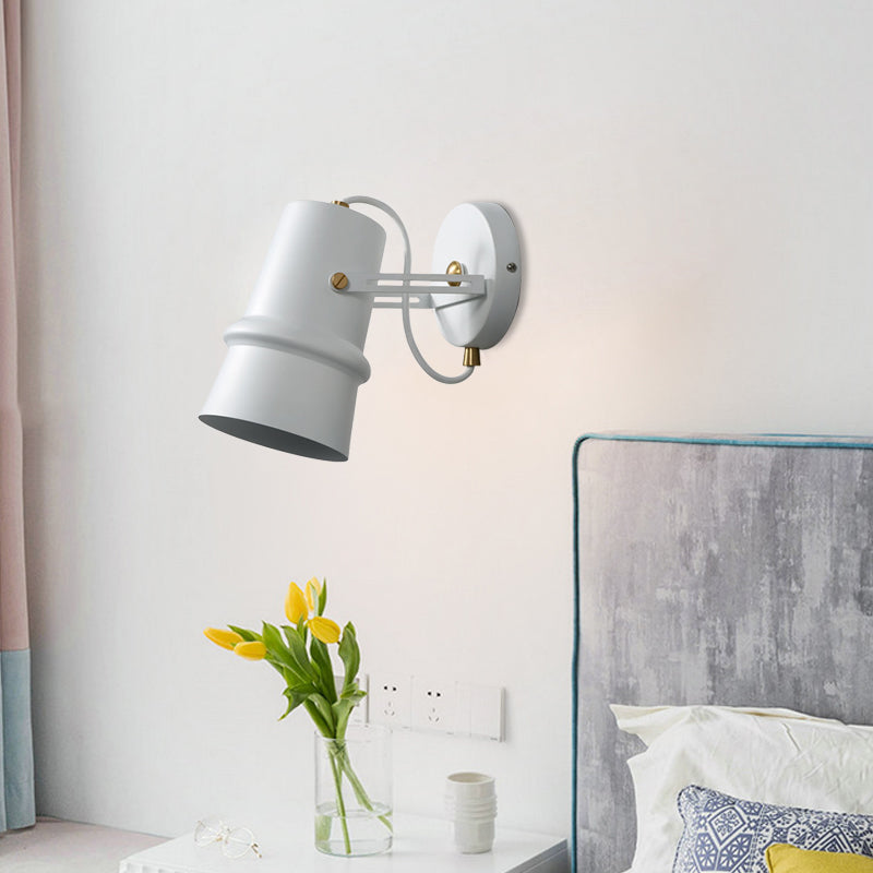 Sikunuo | Black/White Cone Wall Lamp Vintage Iron 1-Head Living Room Adjustable Wall Light Lighting Fixture