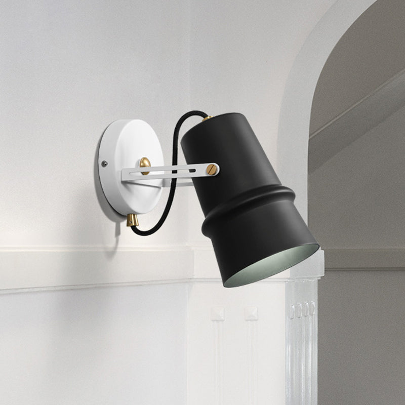 Sikunuo | Black/White Cone Wall Lamp Vintage Iron 1-Head Living Room Adjustable Wall Light Lighting Fixture