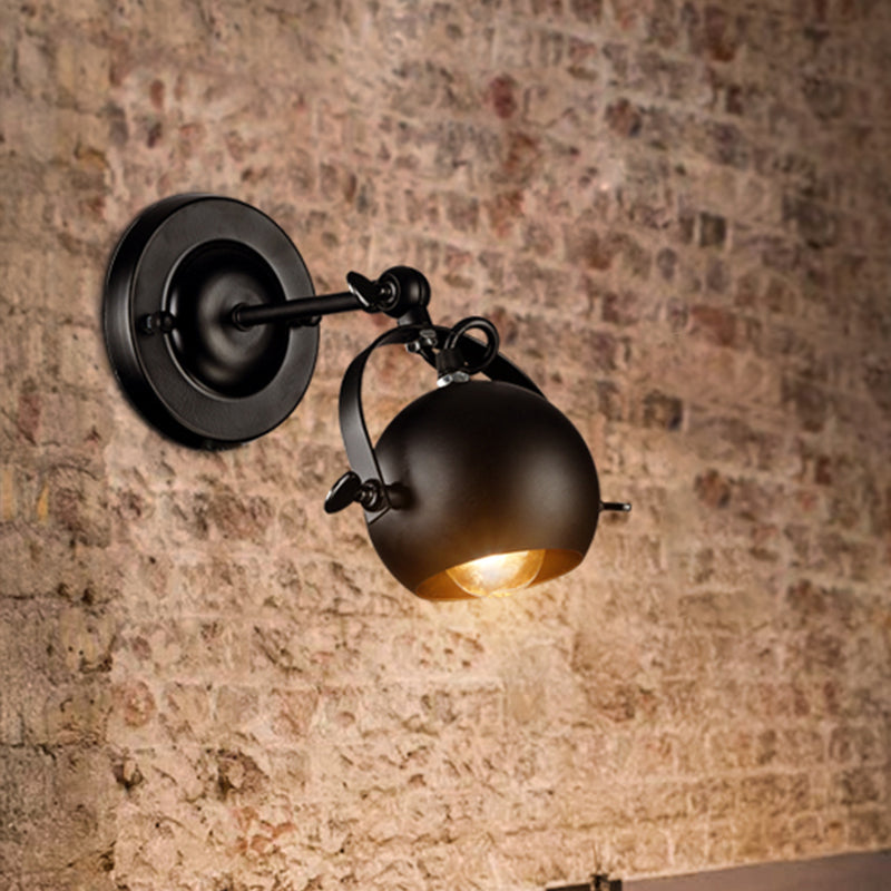 Sikunuo | Rotatable 1-Light Dome Wall Lamp Industrial Black Iron Wall Mounted Lighting for Restaurant