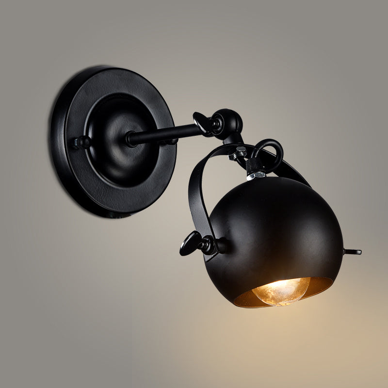 Sikunuo | Rotatable 1-Light Dome Wall Lamp Industrial Black Iron Wall Mounted Lighting for Restaurant