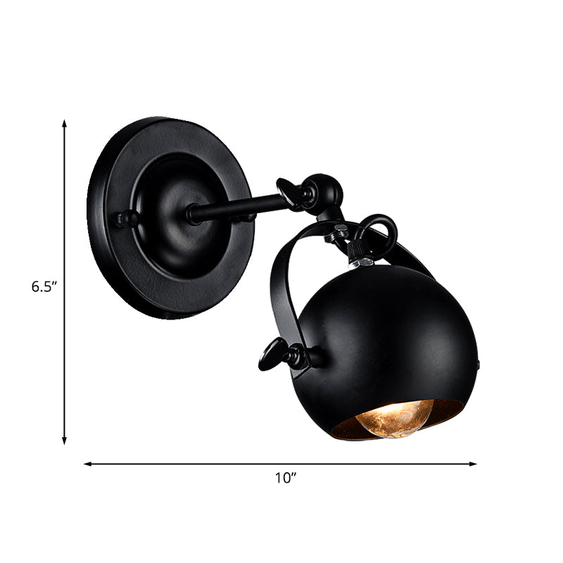 Sikunuo | Rotatable 1-Light Dome Wall Lamp Industrial Black Iron Wall Mounted Lighting for Restaurant