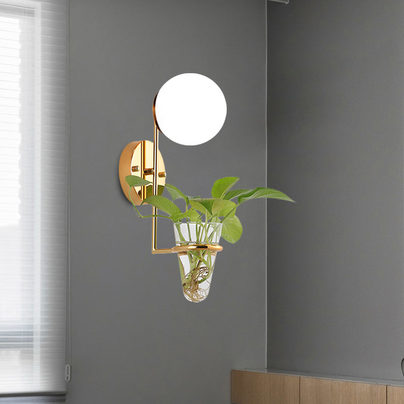 Sikunuo | 1 Bulb Wall Lamp Industrial Global Cream/Smoke Grey Glass Wall Light in Black/Gold with Clear Glass Plant Cup