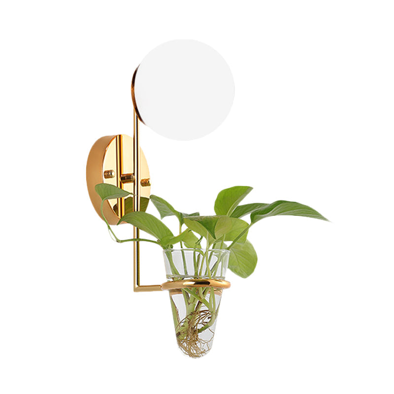 Sikunuo | 1 Bulb Wall Lamp Industrial Global Cream/Smoke Grey Glass Wall Light in Black/Gold with Clear Glass Plant Cup