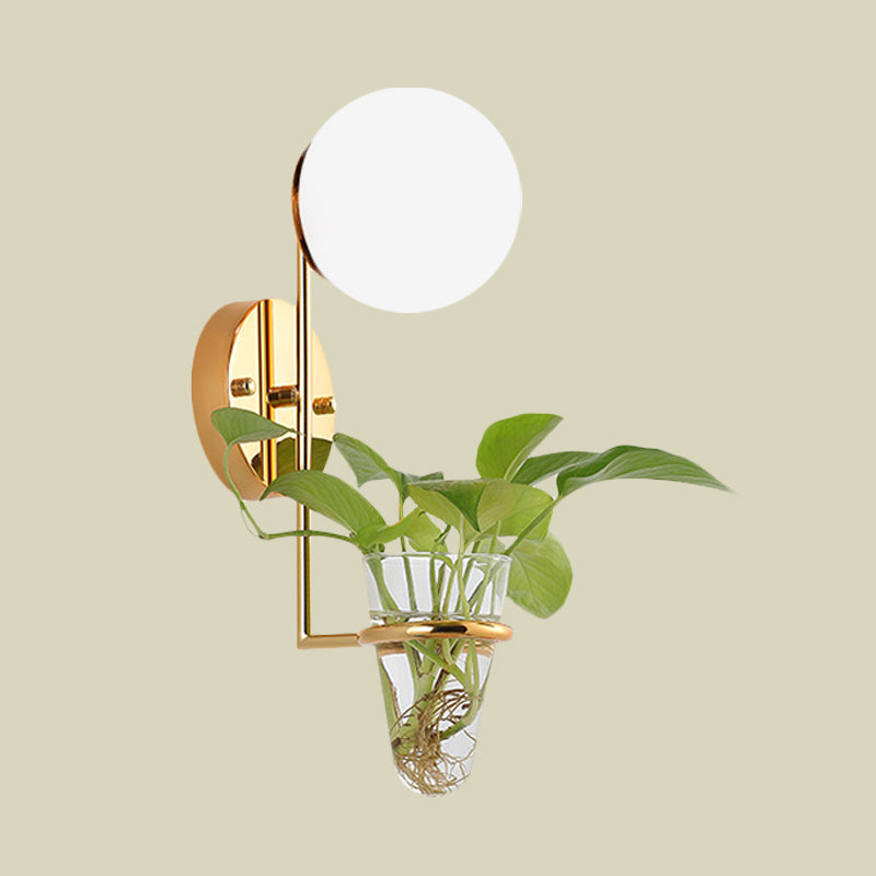 Sikunuo | 1 Bulb Wall Lamp Industrial Global Cream/Smoke Grey Glass Wall Light in Black/Gold with Clear Glass Plant Cup