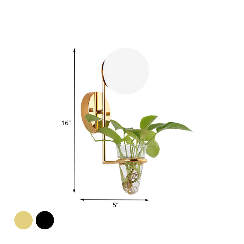 Sikunuo | 1 Bulb Wall Lamp Industrial Global Cream/Smoke Grey Glass Wall Light in Black/Gold with Clear Glass Plant Cup
