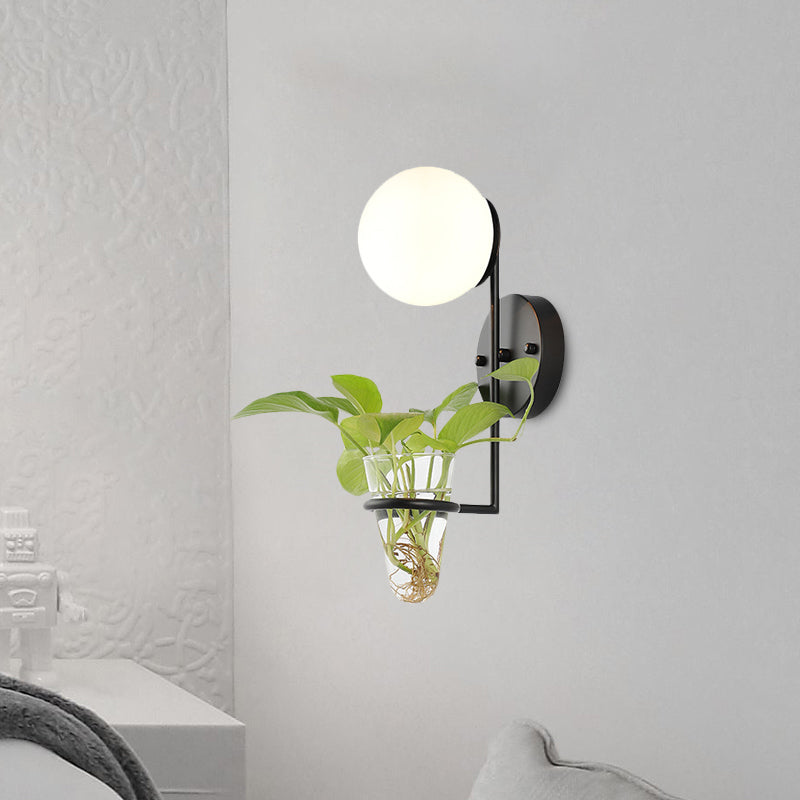 Sikunuo | 1 Bulb Wall Lamp Industrial Global Cream/Smoke Grey Glass Wall Light in Black/Gold with Clear Glass Plant Cup