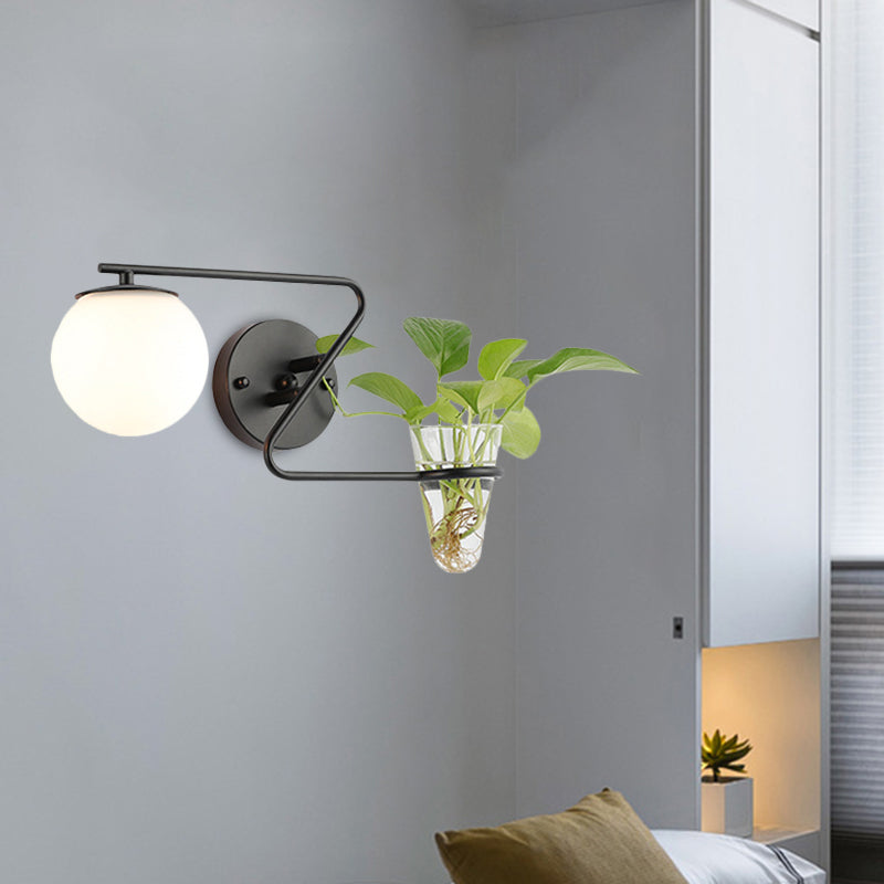 Sikunuo | Global Bedroom Wall Light Industrial Cream/Smoke Grey Glass 1 Head Black/Gold Wall Lamp with Clear Glass Plant Holder