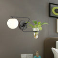 Sikunuo | Global Bedroom Wall Light Industrial Cream/Smoke Grey Glass 1 Head Black/Gold Wall Lamp with Clear Glass Plant Holder