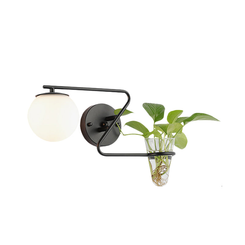 Sikunuo | Global Bedroom Wall Light Industrial Cream/Smoke Grey Glass 1 Head Black/Gold Wall Lamp with Clear Glass Plant Holder