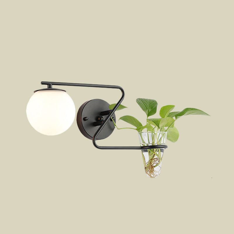 Sikunuo | Global Bedroom Wall Light Industrial Cream/Smoke Grey Glass 1 Head Black/Gold Wall Lamp with Clear Glass Plant Holder