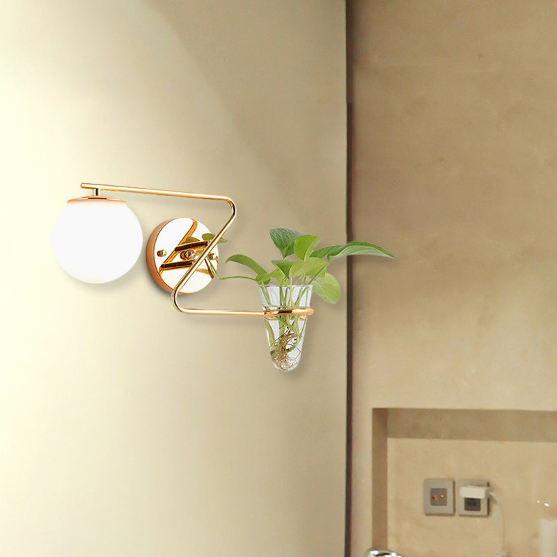 Sikunuo | Global Bedroom Wall Light Industrial Cream/Smoke Grey Glass 1 Head Black/Gold Wall Lamp with Clear Glass Plant Holder