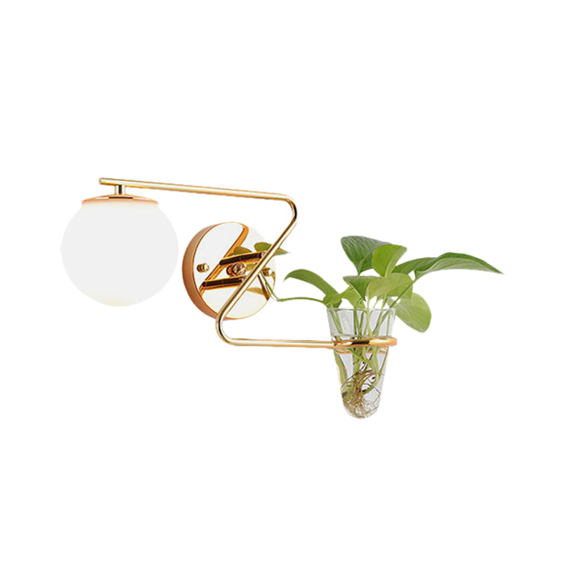 Sikunuo | Global Bedroom Wall Light Industrial Cream/Smoke Grey Glass 1 Head Black/Gold Wall Lamp with Clear Glass Plant Holder