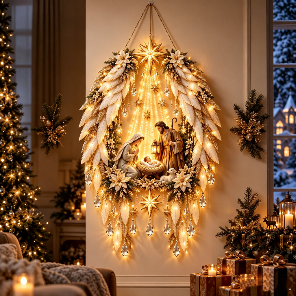 ✨👼 Heavenly Angel Wings Nativity Light✨ – Lighted Christmas Wall Decor  ✈️