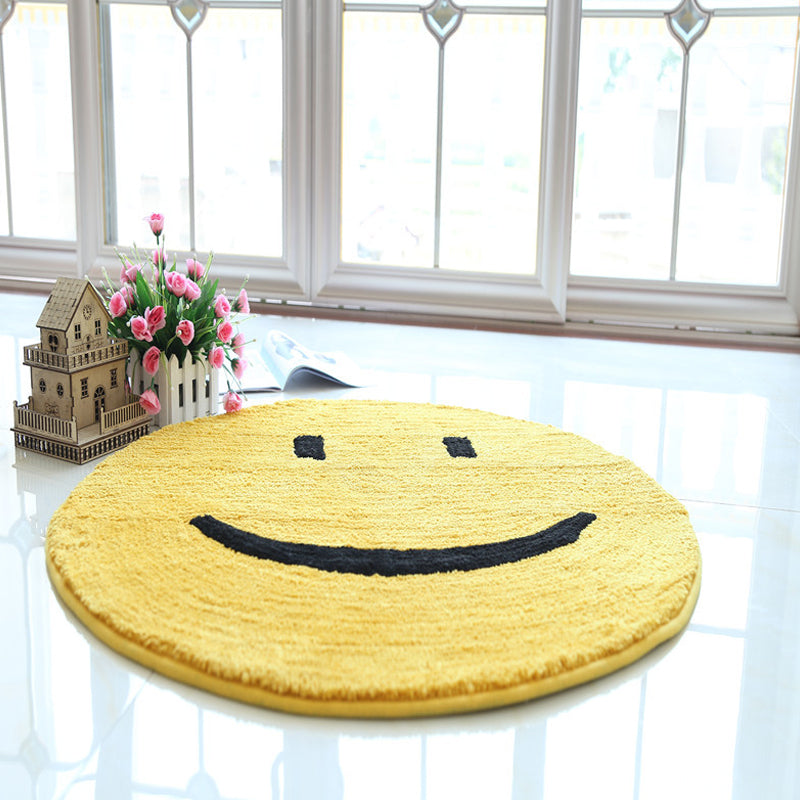 Sikunuo | Yellow Emoji Pattern Carpet Polyester Modern Carpet Pet Friendly Washable Non-Slip Carpet for Bedroom