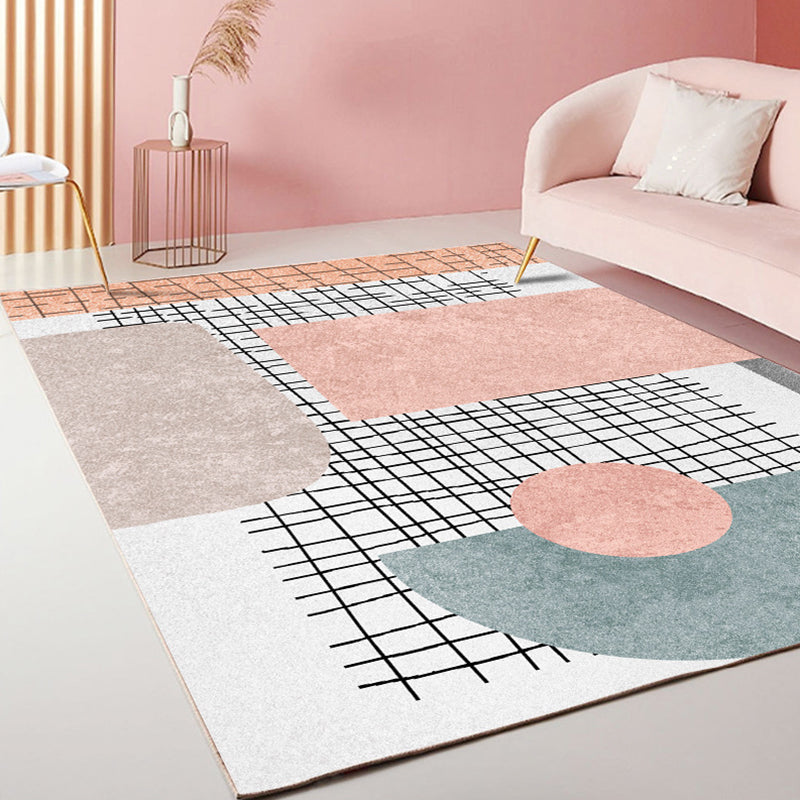 Sikunuo | Multicolor Living Room Rug Modernist Geometric and Striped Pattern Rug Polyester Washable Non-Slip Back Pet-Friendly Rug