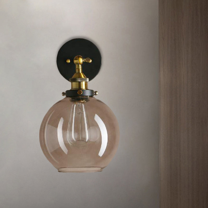 Sikunuo | 1 Light gray glass wall lamp Light industrial black/bridge/copper globe living room lighting fixture