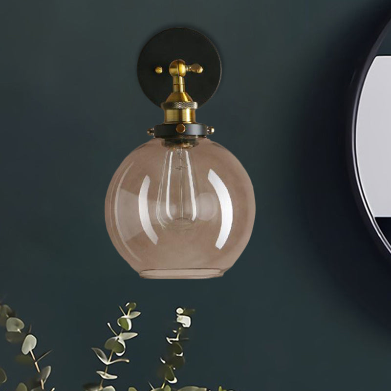 Sikunuo | 1 Light gray glass wall lamp Light industrial black/bridge/copper globe living room lighting fixture