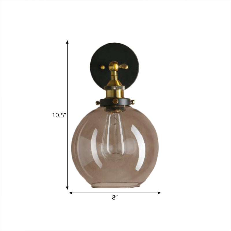 Sikunuo | 1 Light gray glass wall lamp Light industrial black/bridge/copper globe living room lighting fixture