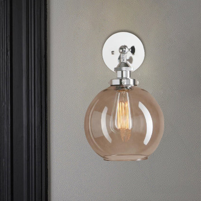 Sikunuo | 1 Light gray glass wall lamp Light industrial black/bridge/copper globe living room lighting fixture