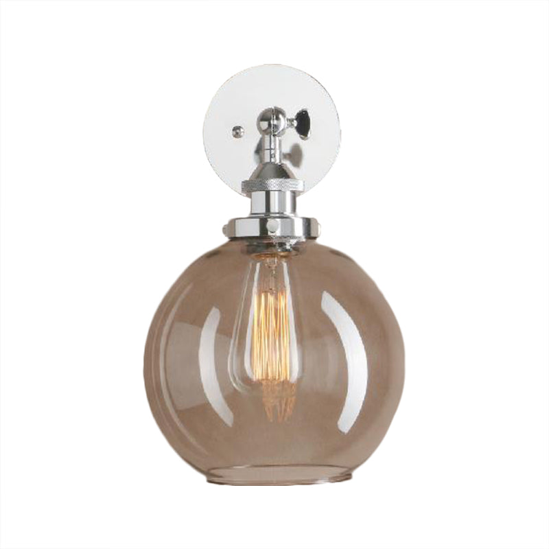 Sikunuo | 1 Light gray glass wall lamp Light industrial black/bridge/copper globe living room lighting fixture