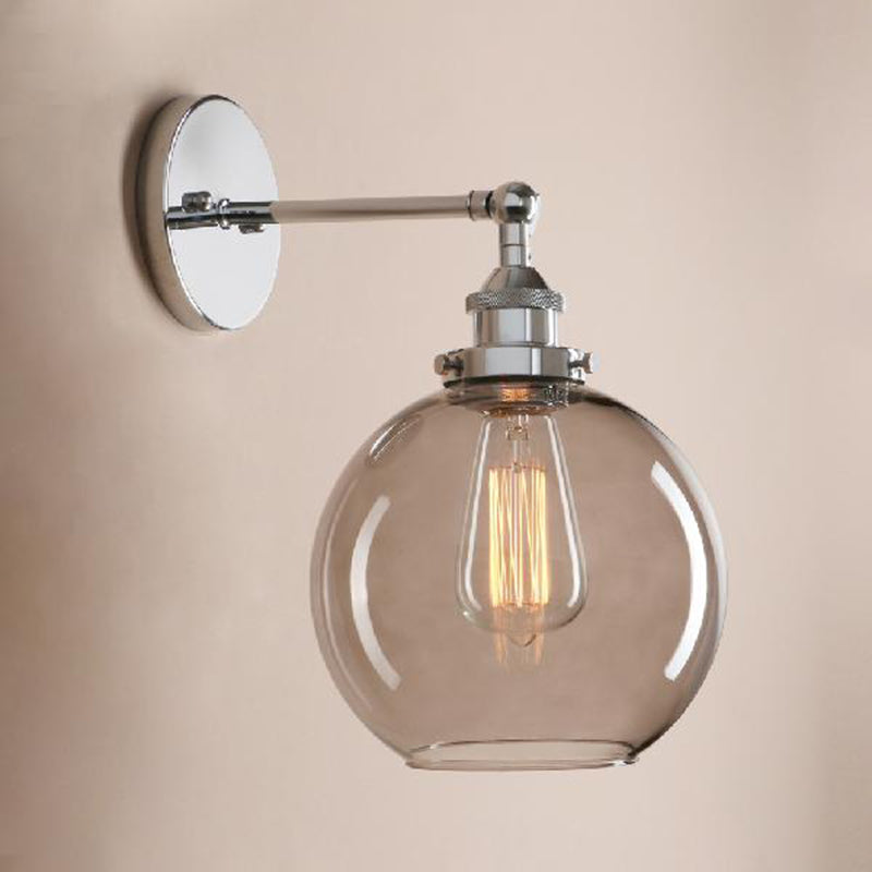 Sikunuo | 1 Light gray glass wall lamp Light industrial black/bridge/copper globe living room lighting fixture