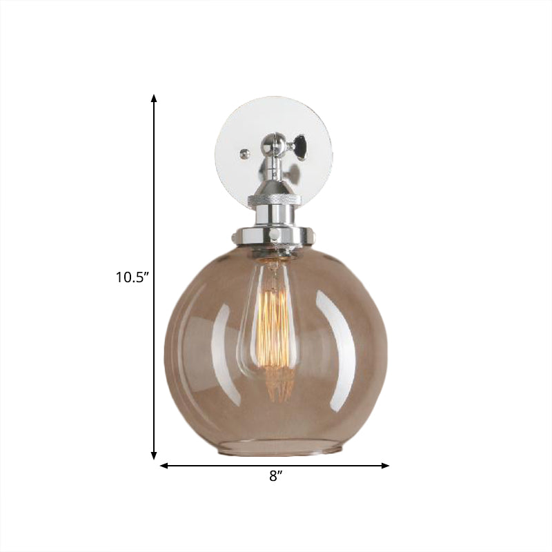 Sikunuo | 1 Light gray glass wall lamp Light industrial black/bridge/copper globe living room lighting fixture