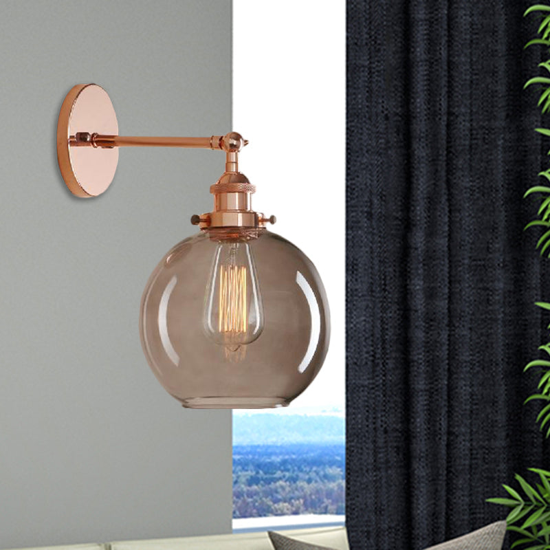Sikunuo | 1 Light gray glass wall lamp Light industrial black/bridge/copper globe living room lighting fixture