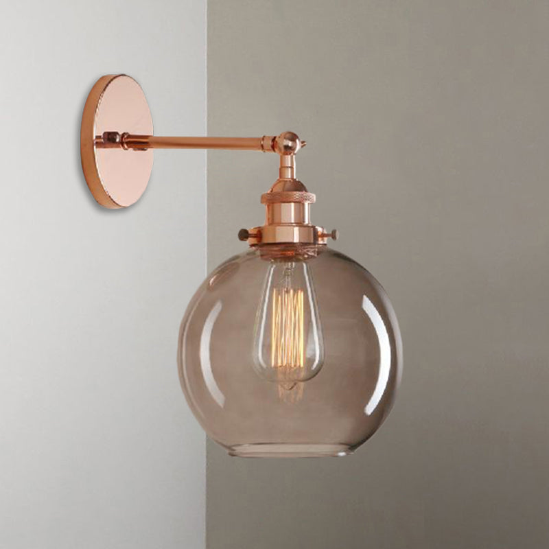 Sikunuo | 1 Light gray glass wall lamp Light industrial black/bridge/copper globe living room lighting fixture