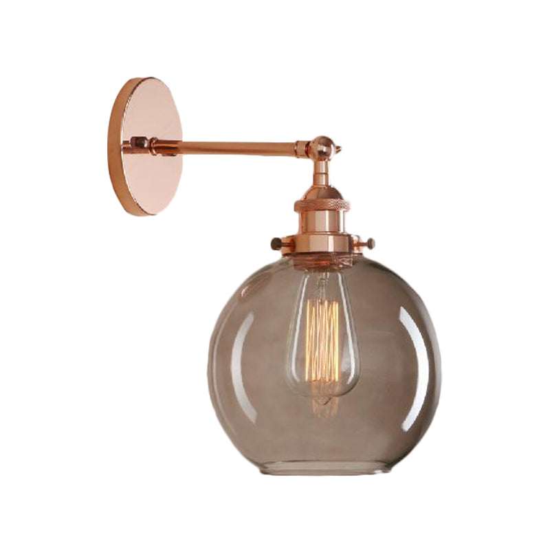 Sikunuo | 1 Light gray glass wall lamp Light industrial black/bridge/copper globe living room lighting fixture