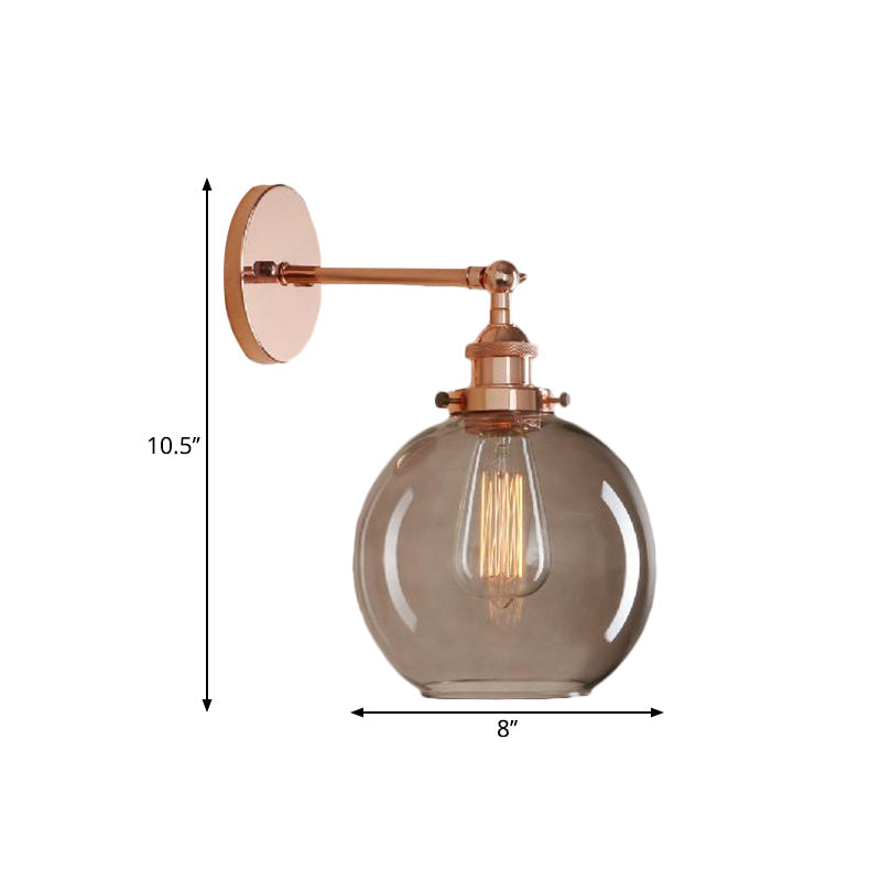Sikunuo | 1 Light gray glass wall lamp Light industrial black/bridge/copper globe living room lighting fixture