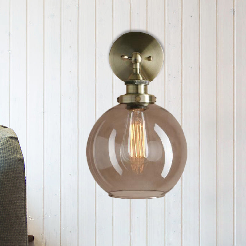 Sikunuo | 1 Light gray glass wall lamp Light industrial black/bridge/copper globe living room lighting fixture
