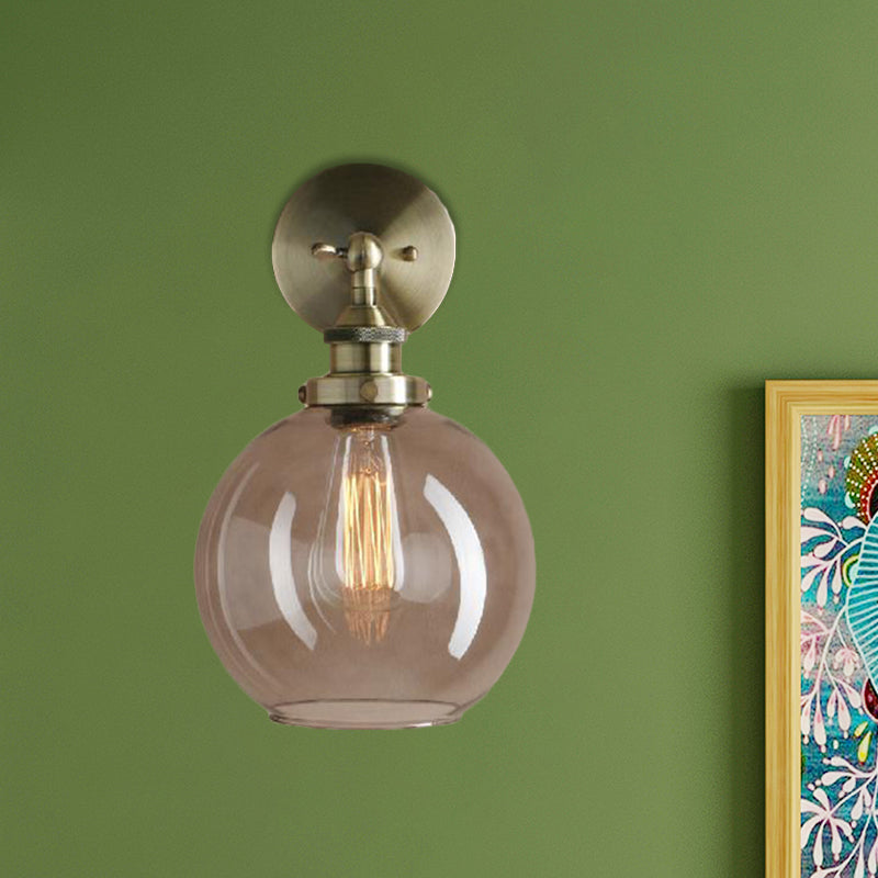 Sikunuo | 1 Light gray glass wall lamp Light industrial black/bridge/copper globe living room lighting fixture