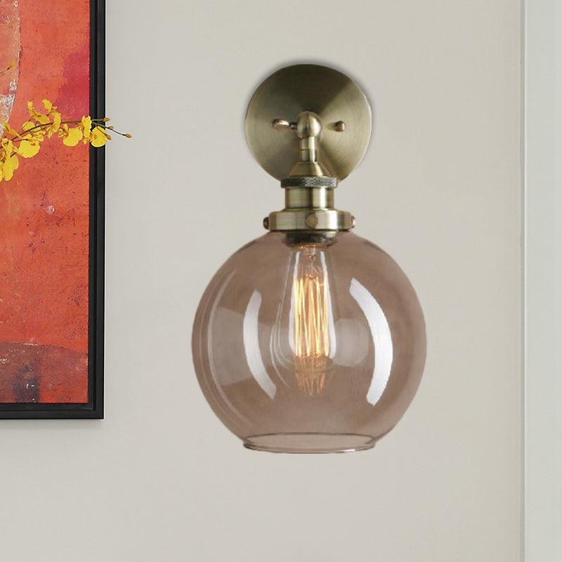 Sikunuo | 1 Light gray glass wall lamp Light industrial black/bridge/copper globe living room lighting fixture