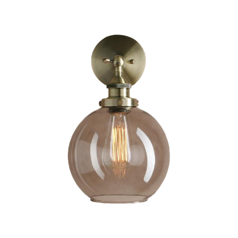 Sikunuo | 1 Light gray glass wall lamp Light industrial black/bridge/copper globe living room lighting fixture